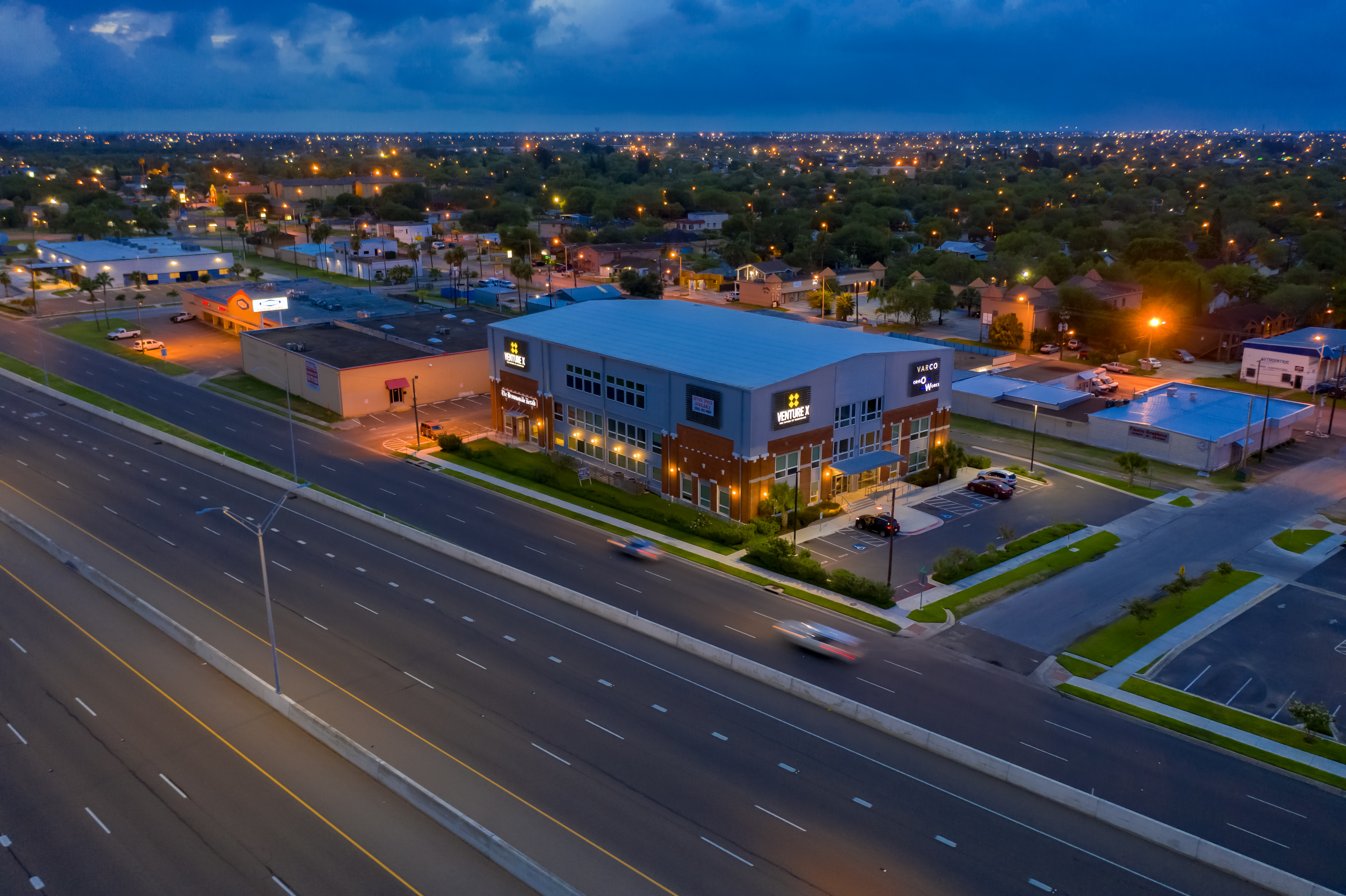 222 Station aerial view at dusk