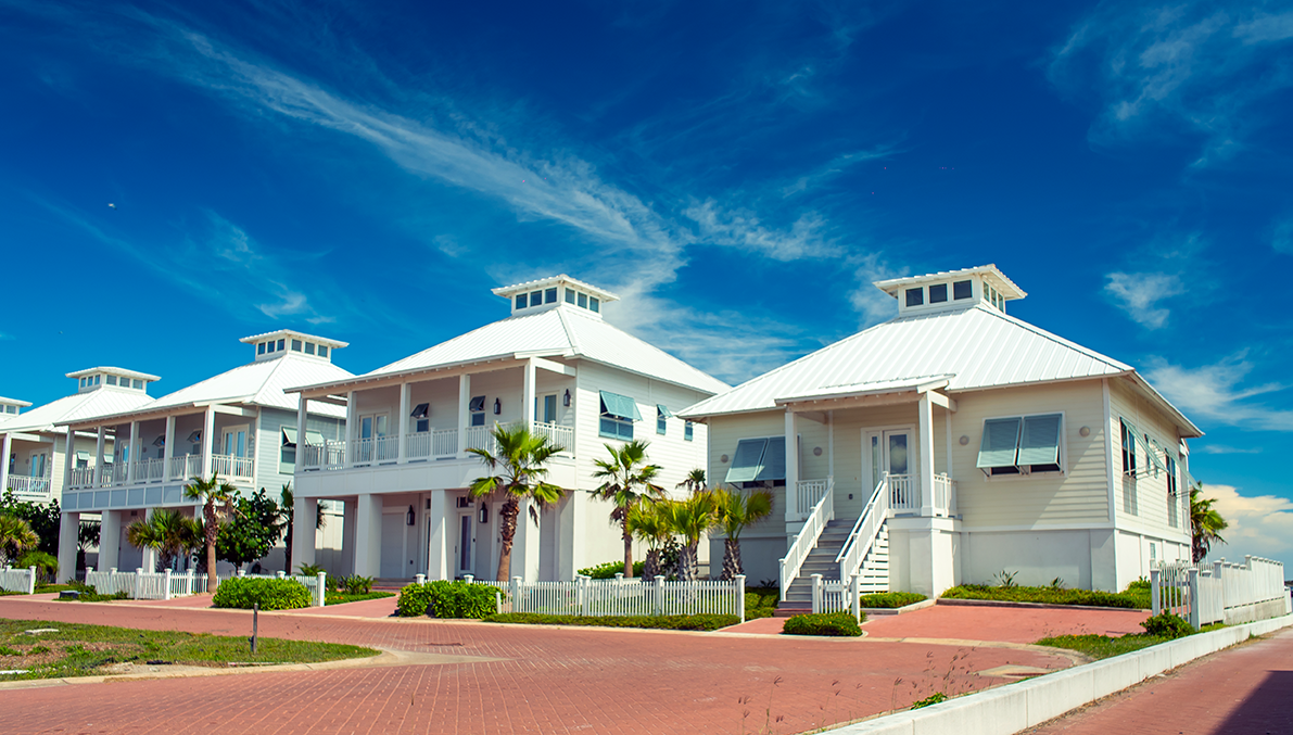The Shores Villas street view with palm trees